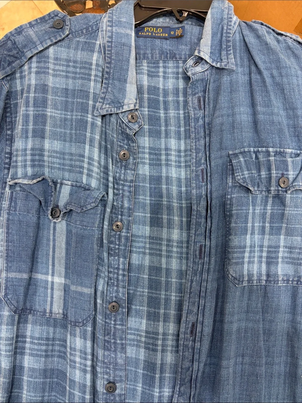 POLO RALPH LAUREN Plaid Linen Shirtdress Denim Plaid Sarong Wrap Dress - 12 - Picture 4 of 6